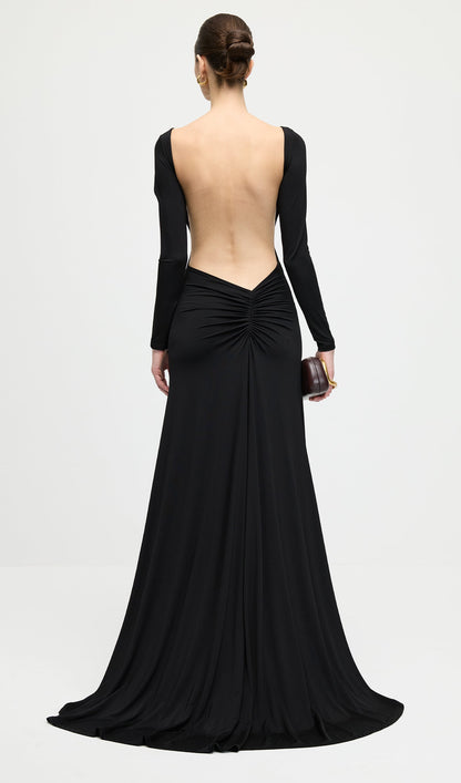 Jersey Open Back Maxi Dress In Black