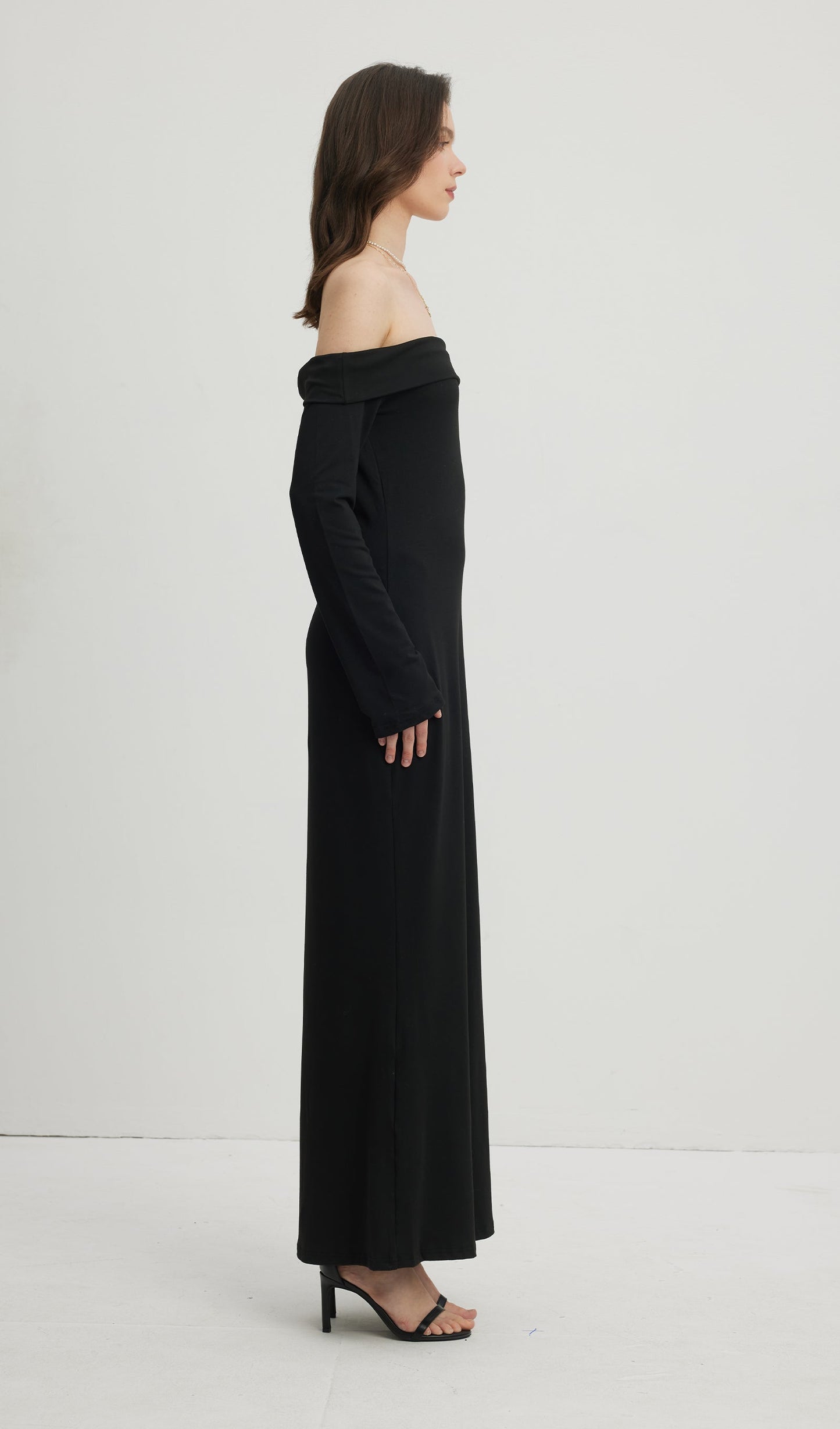 Maida Folded Neckline Maxi Dress Black