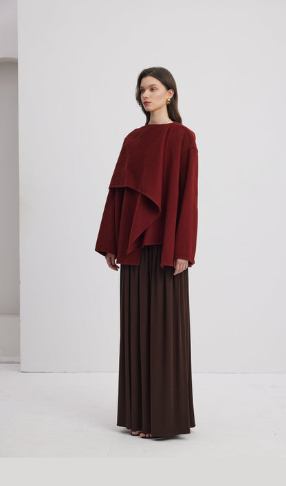 Solid Cape Style Coat-Wine Red