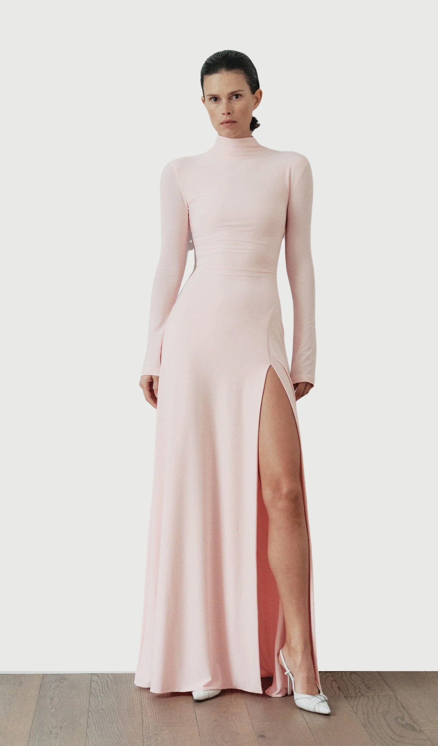 Slit Maxi Dress With Detachable Fur Details
