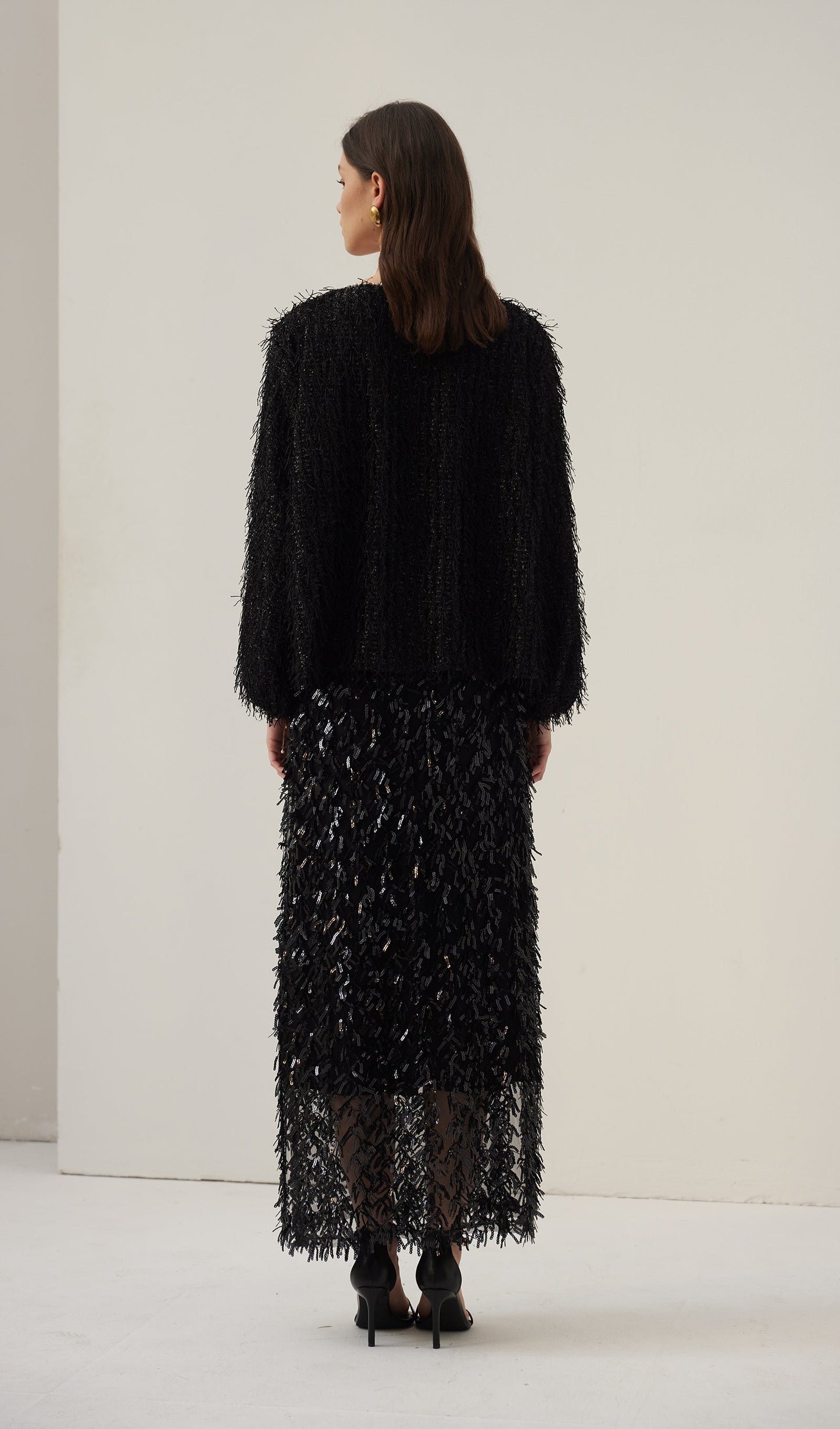Black Feather Midi Skirt
