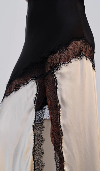 Diagonal Lace Slit Maxi Dress