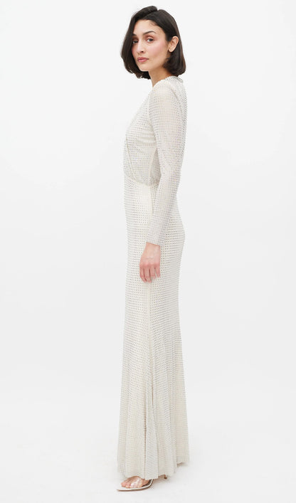 Rhinestone Mesh Long Sleeve Maxi Dress