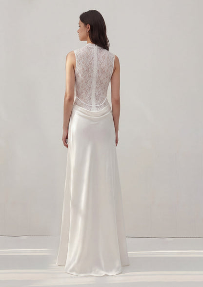 Satin Lace Pleats Gown