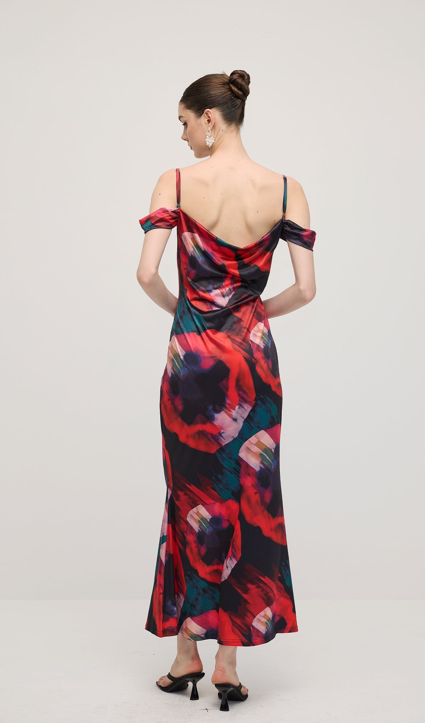 Abstract Floral Print Slip Maxi Dress