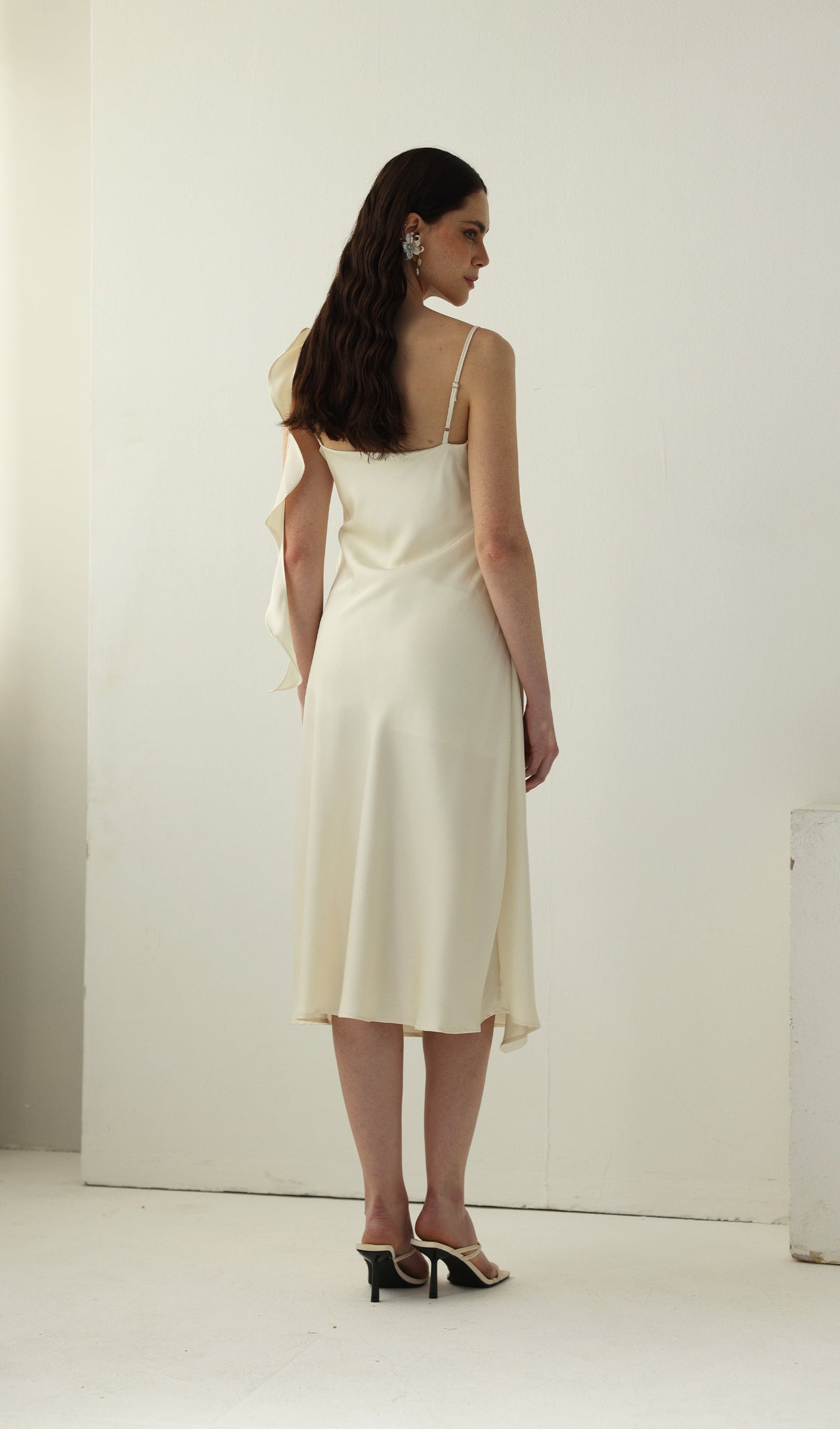 Satin Ruched Midi Slip Dress