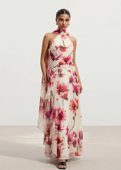 Millen Crinkle Cross Front Georgette Maxi Dress In Floral