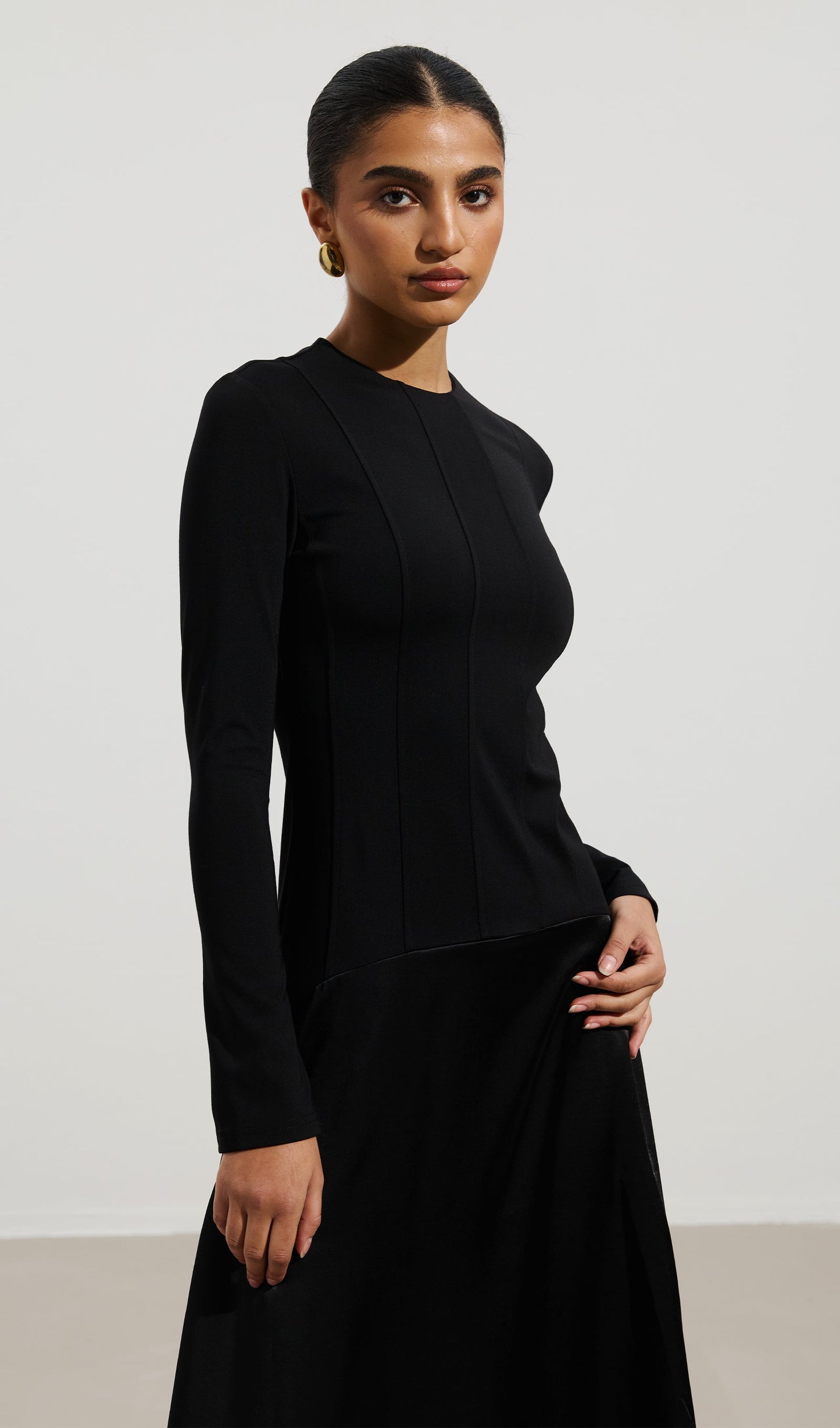 Knitted Satin Maxi Dress In Black