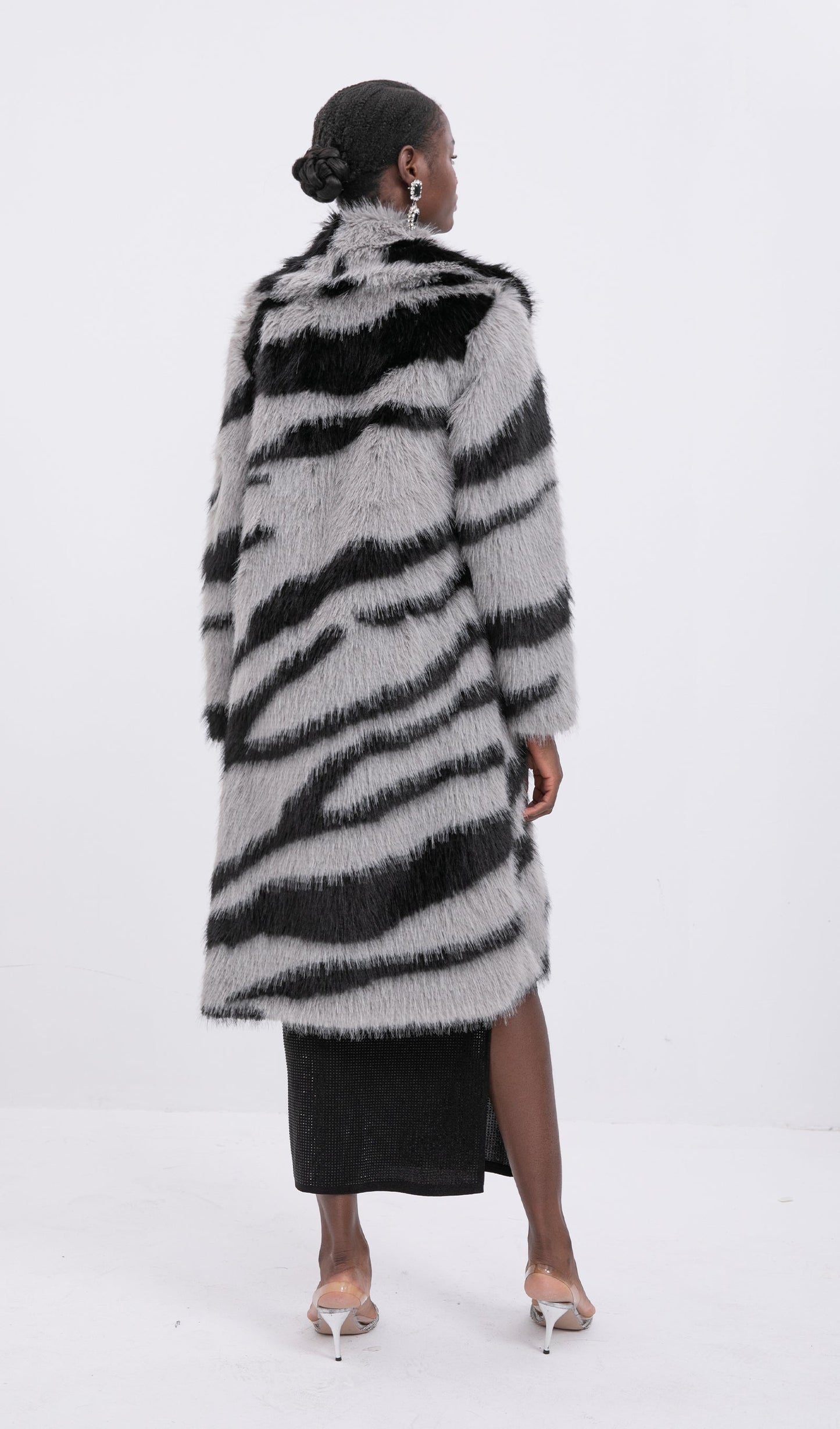 Trendy Faux Fur Zebra Print Coat