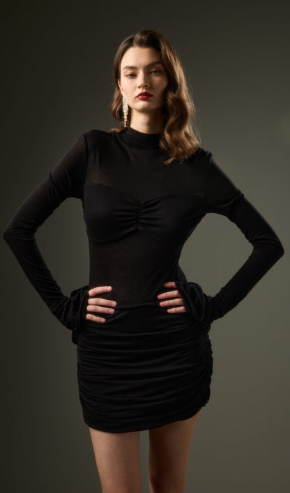 Semi Transparent Mini Dress In Black