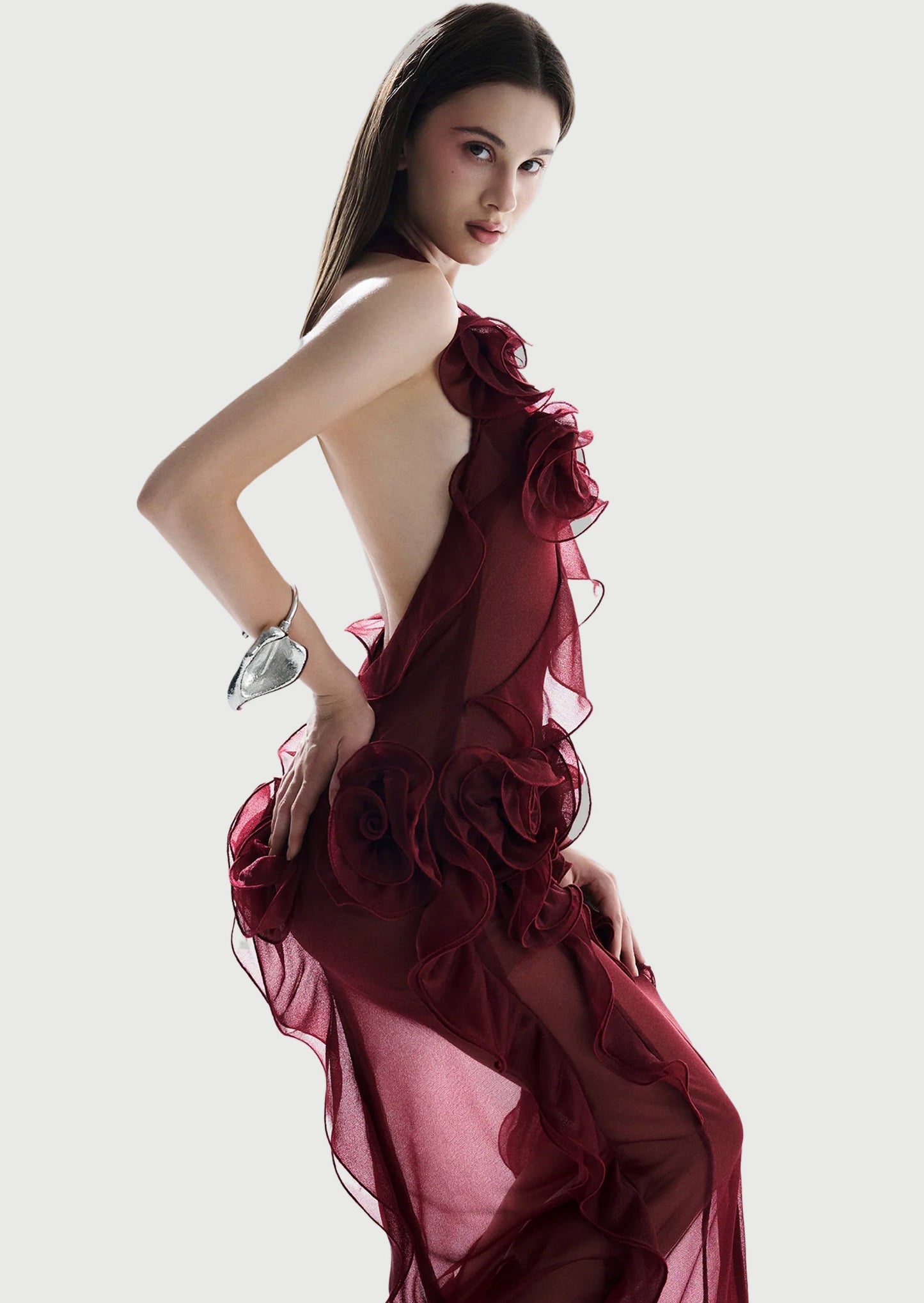 Halter Backless See-Through Maxi Dress