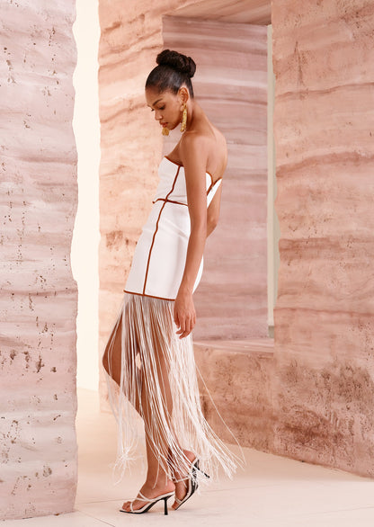Linen Off Shoulder Hollow Out Tassel Maxi Dress