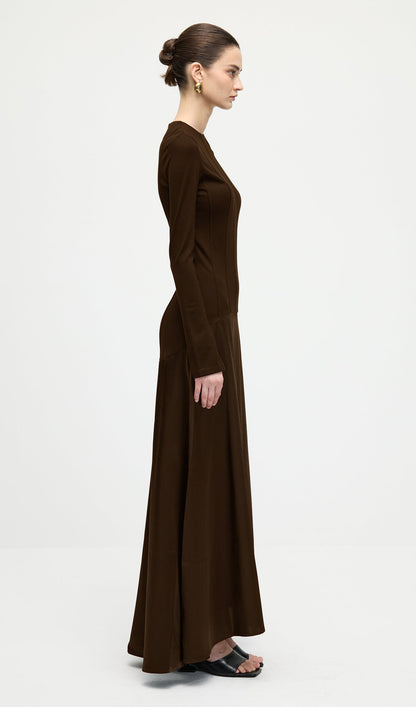 Knitted Satin Maxi Dress In Coffee