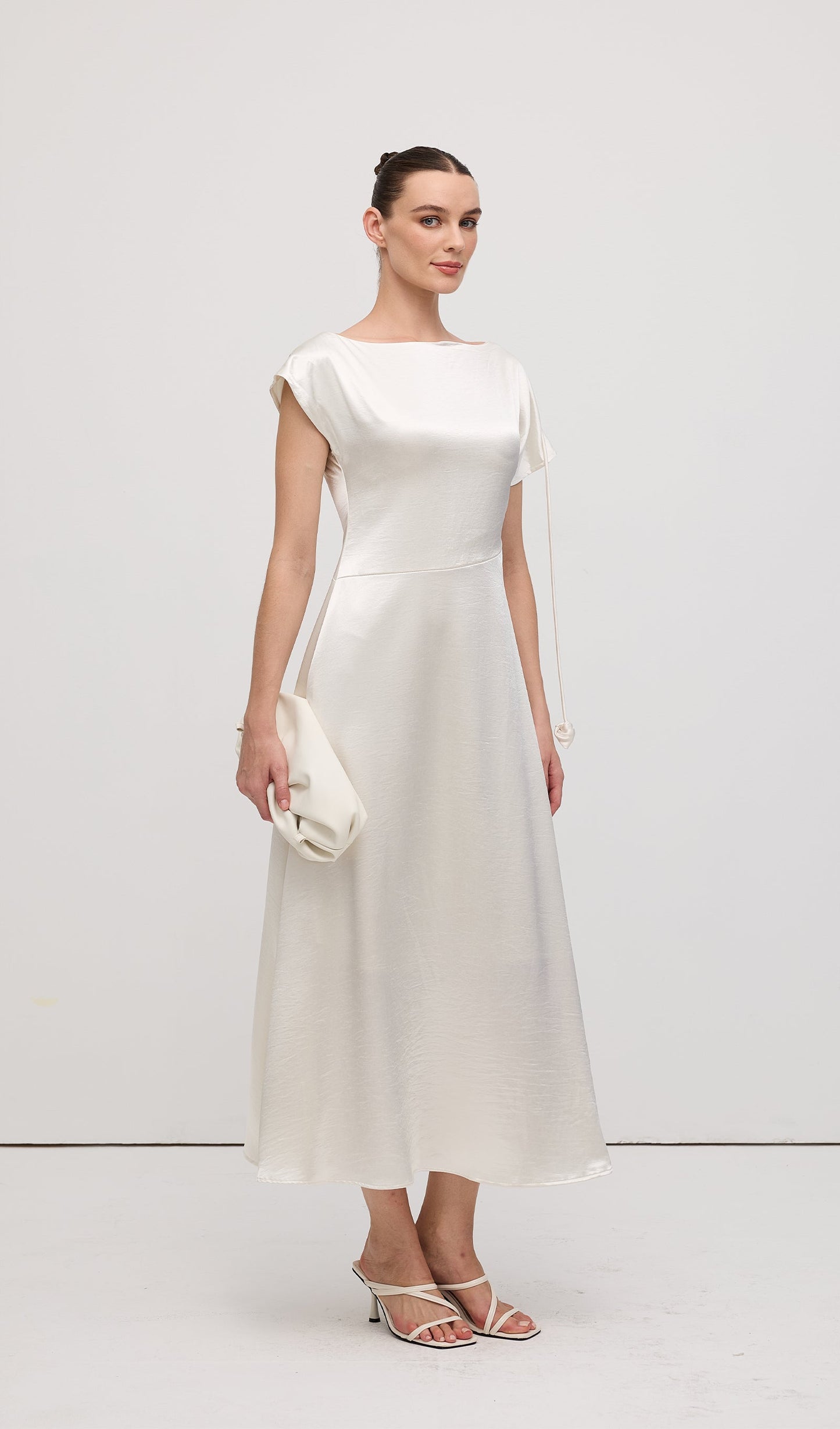 Asymmetric Short sleeve Satin Midi Dress