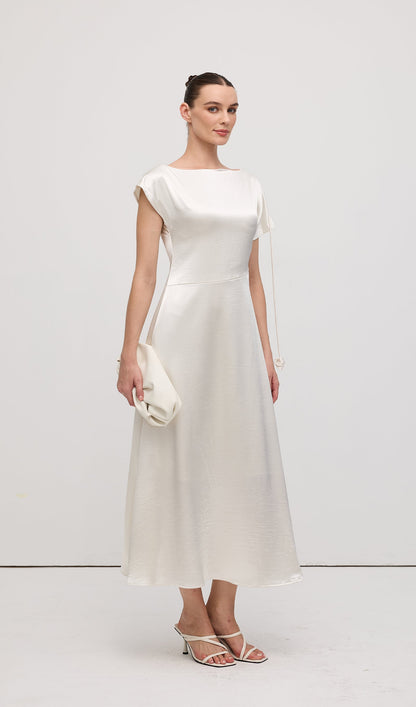 Asymmetric Short sleeve Satin Midi Dress