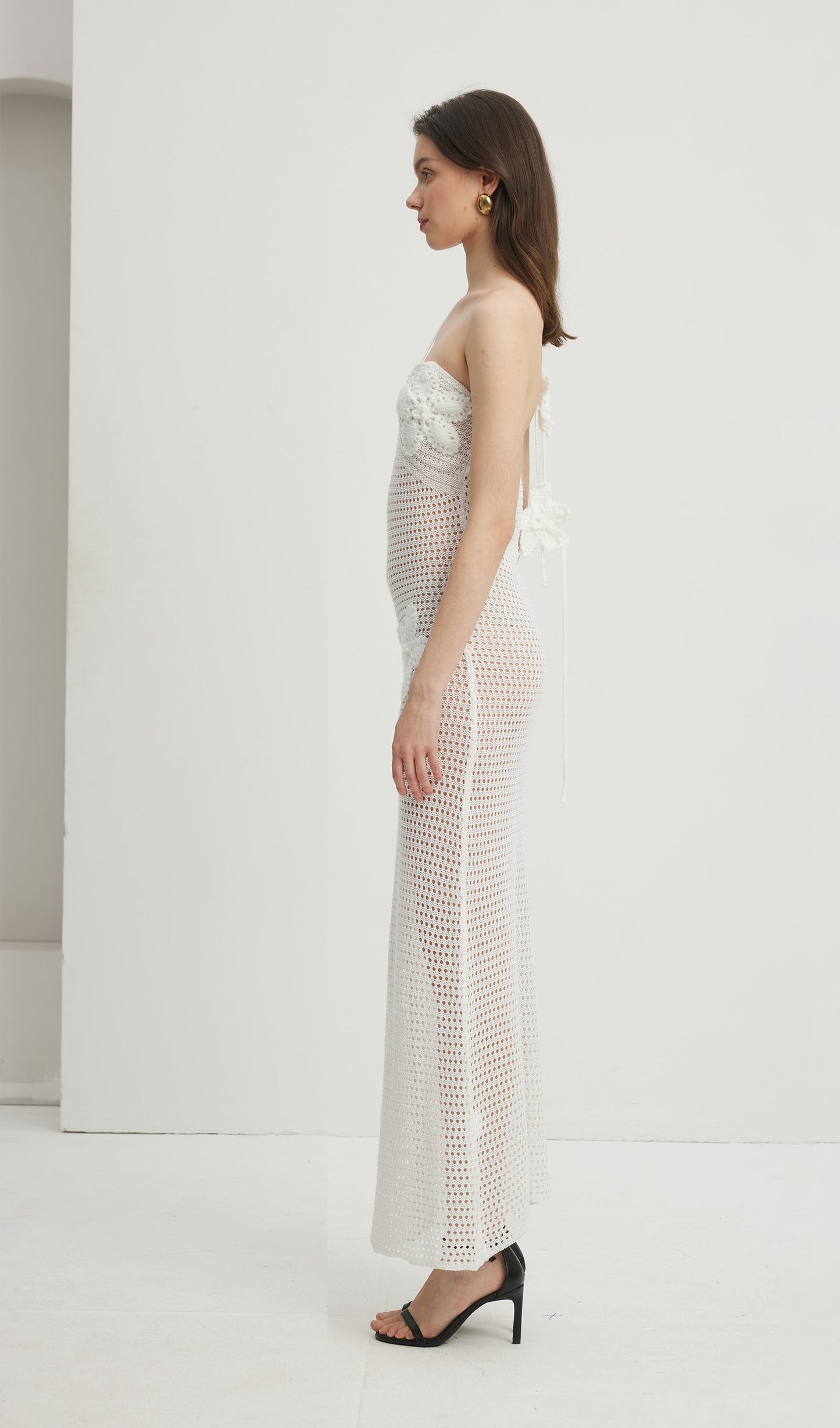 Floral Crochet Maxi Dress White