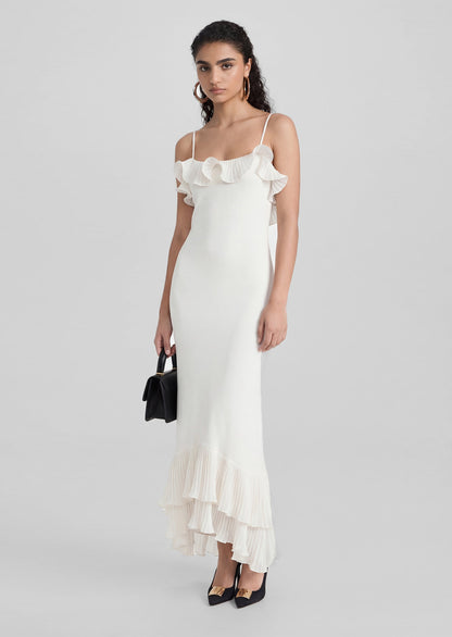 Delina Ruffle Open Back Mermaid Maxi Dress