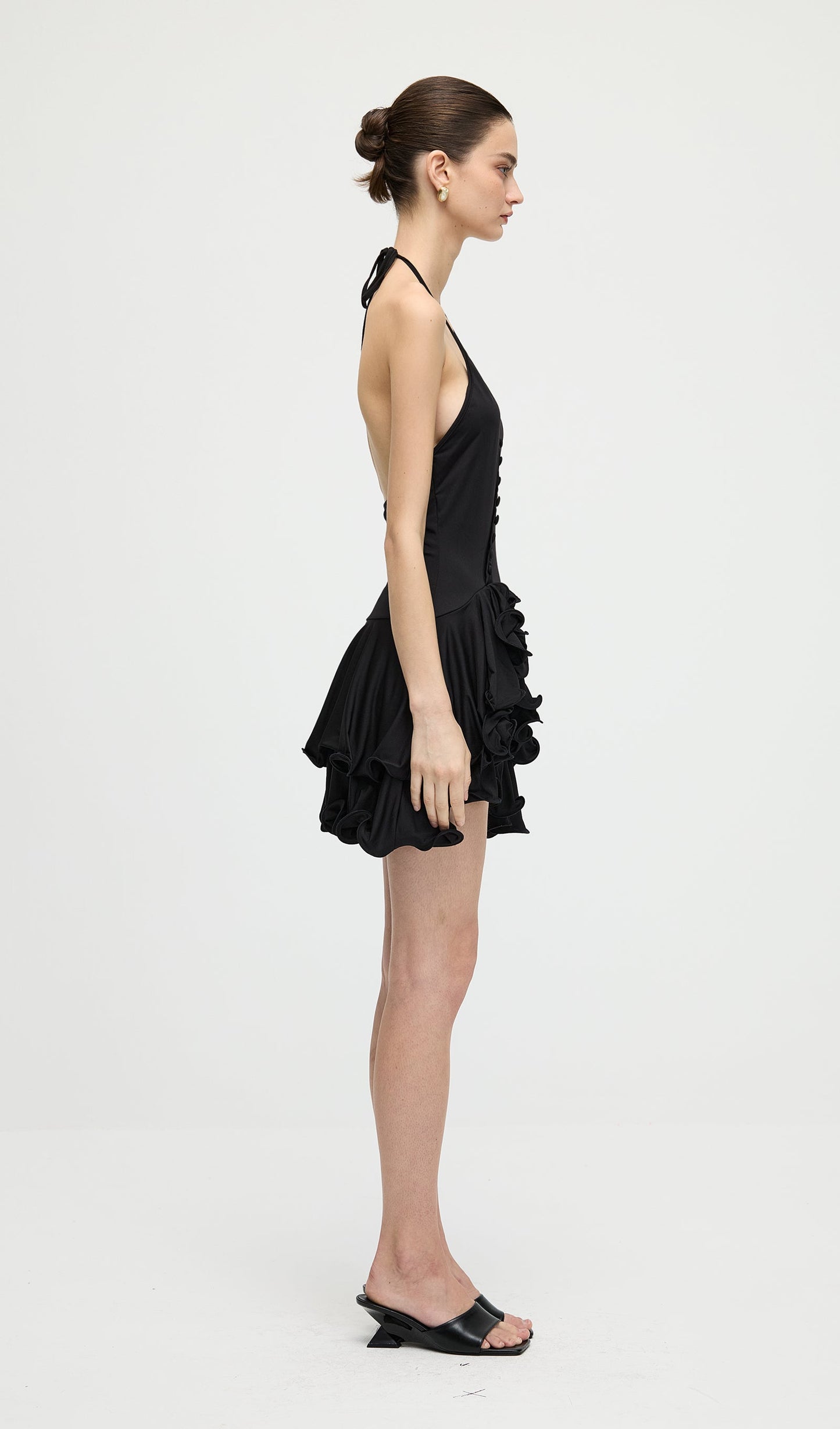 Asymmetry Strapless Ruffle Mini Dress