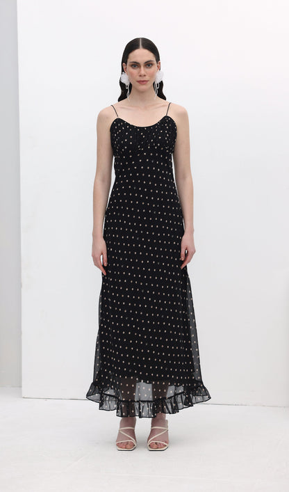 Polka Dot Chiffon Slip Midi Dress