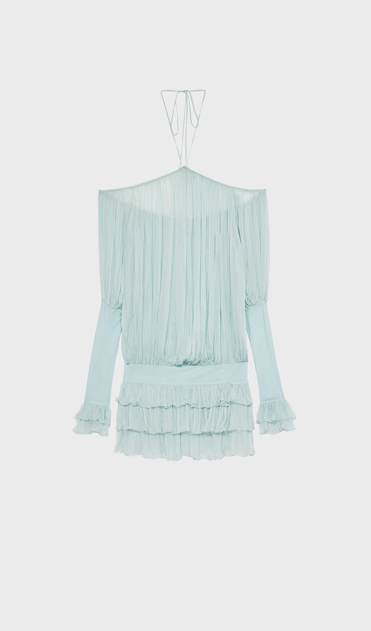Long Sleeve Pleated Dress In Pale Blue