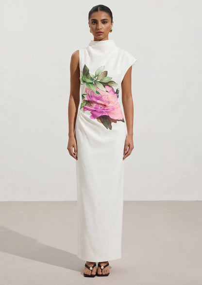 Azelie Asymmetrical Maxi Dress In White
