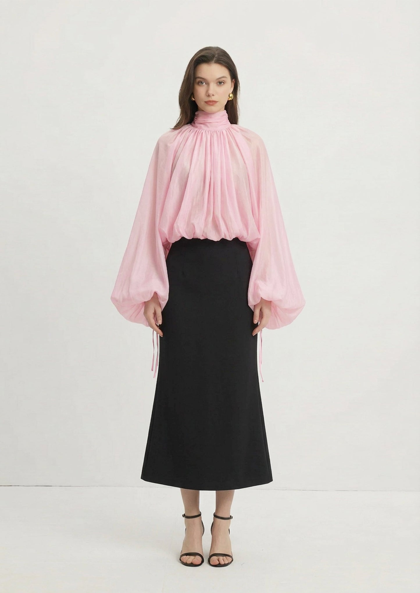 Hexila Balloon Sleeve Volume Blouse In Pink