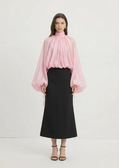 Hexila Balloon Sleeve Volume Blouse In Pink
