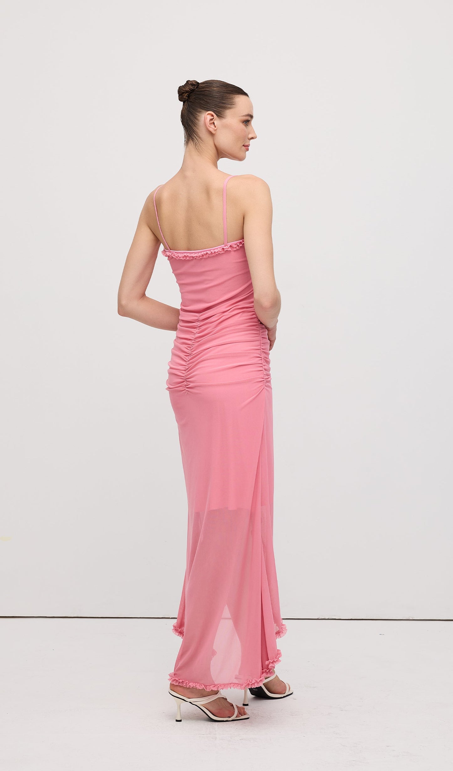 Ruffled Front Gown Maxi Dress Pink