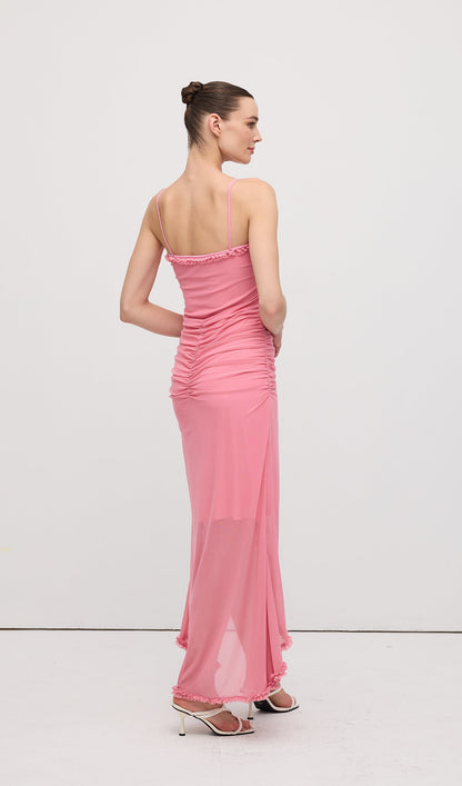 Ruffled Front Gown Maxi Dress Pink