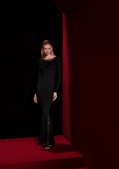 Knitted Maxi Dress With Lace Inserts