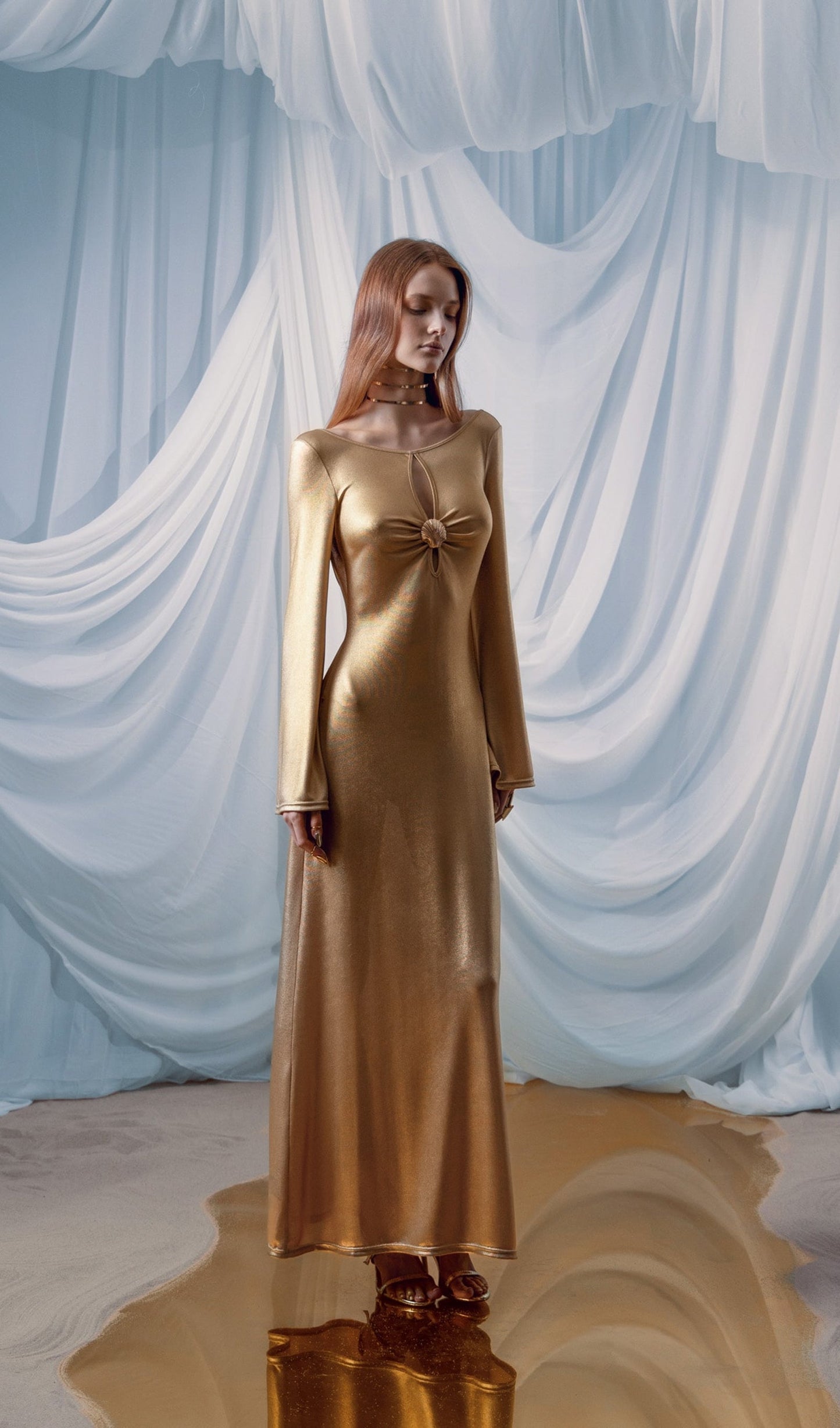 Metallised Jersey Maxi Dress