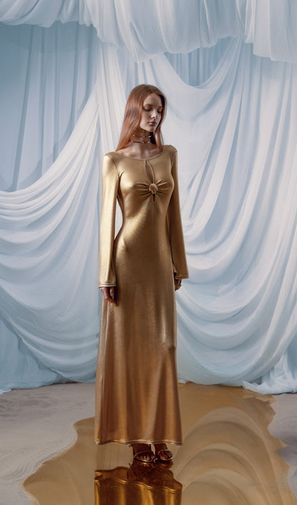 Metallised Jersey Maxi Dress