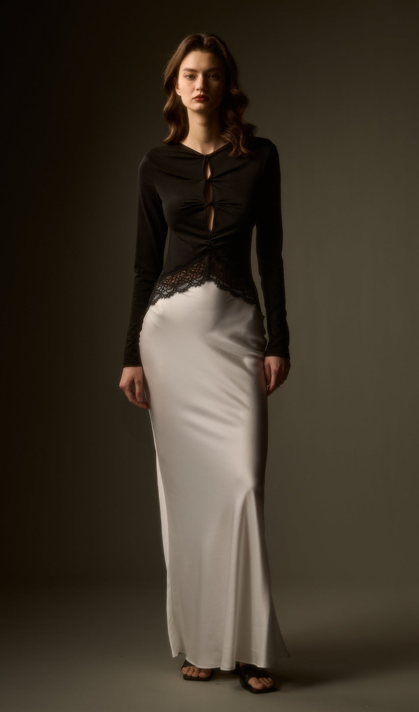 Open Twist Lace Maxi Dress In Black White
