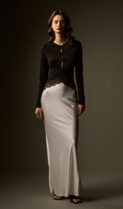 Open Twist Lace Maxi Dress In Black White