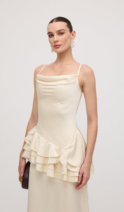 Sleeveless Layered Ruffled Maxi Dress Champagne