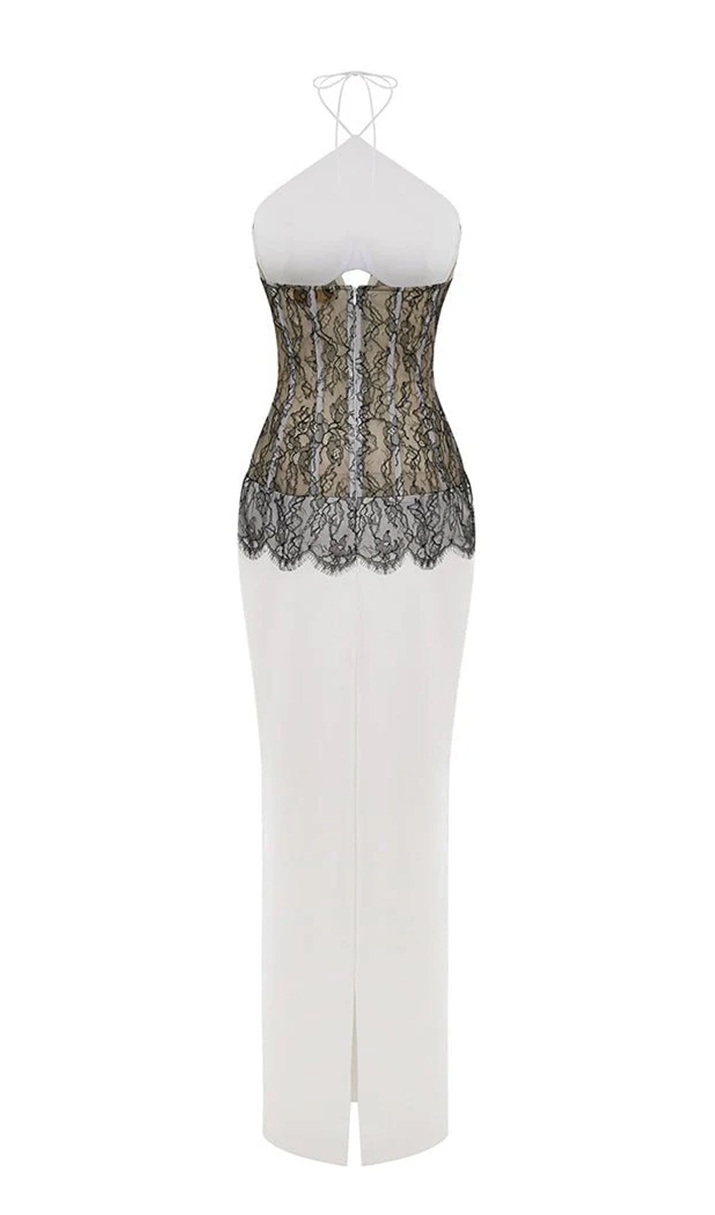 Satin And Lace Corset Maxi Dress White
