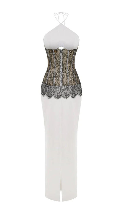 Satin And Lace Corset Maxi Dress White