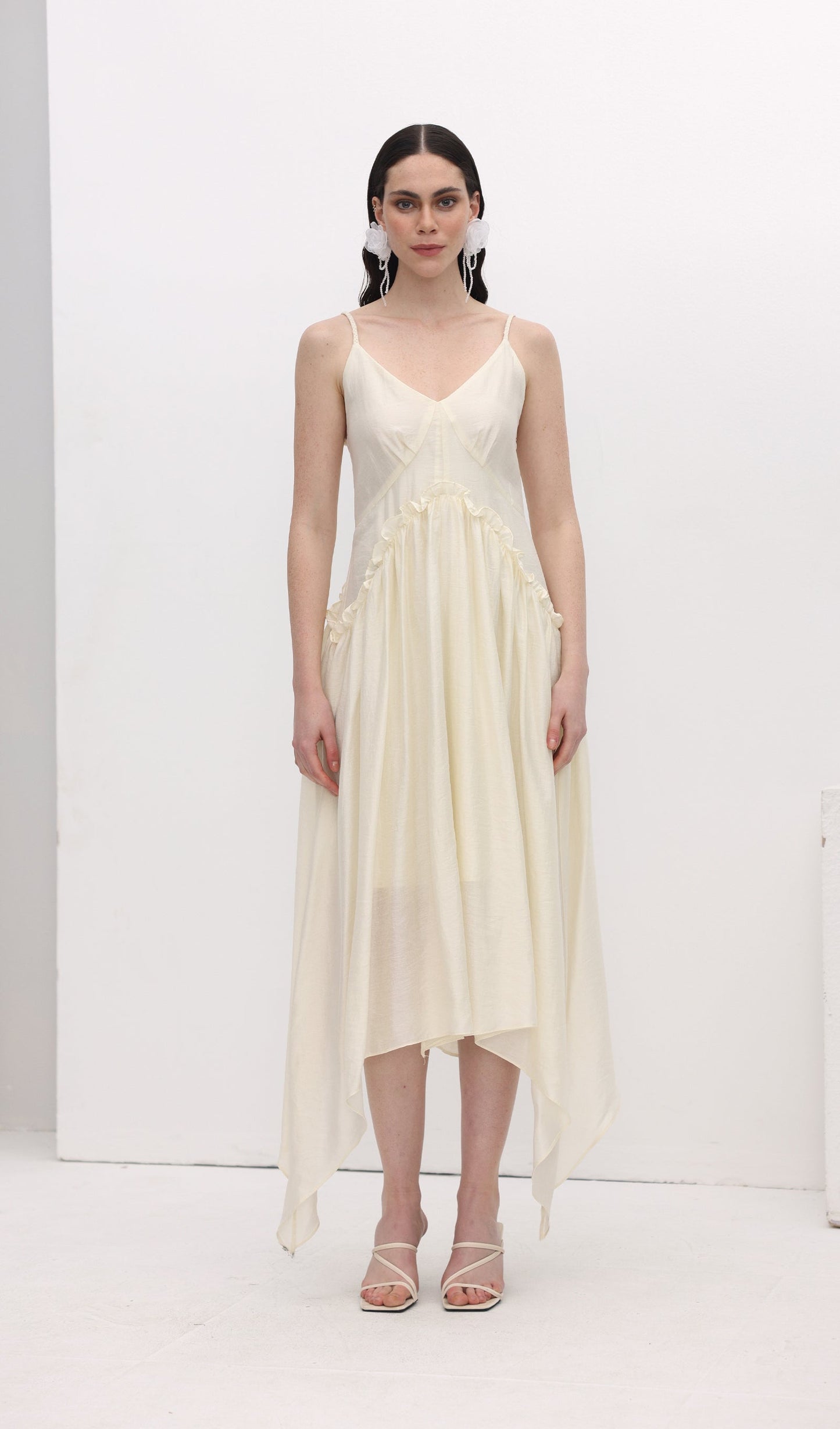Ruffle Hem Cotton Slip Midi Dress