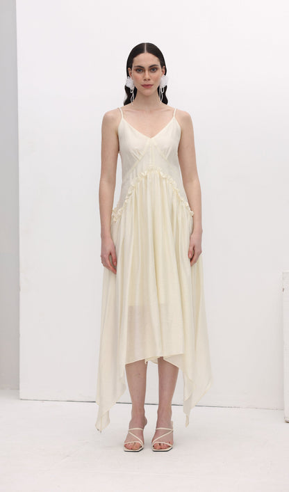 Ruffle Hem Cotton Slip Midi Dress