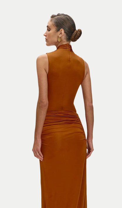 Knot Neckline  Hollow Out Slit Maxi Dress