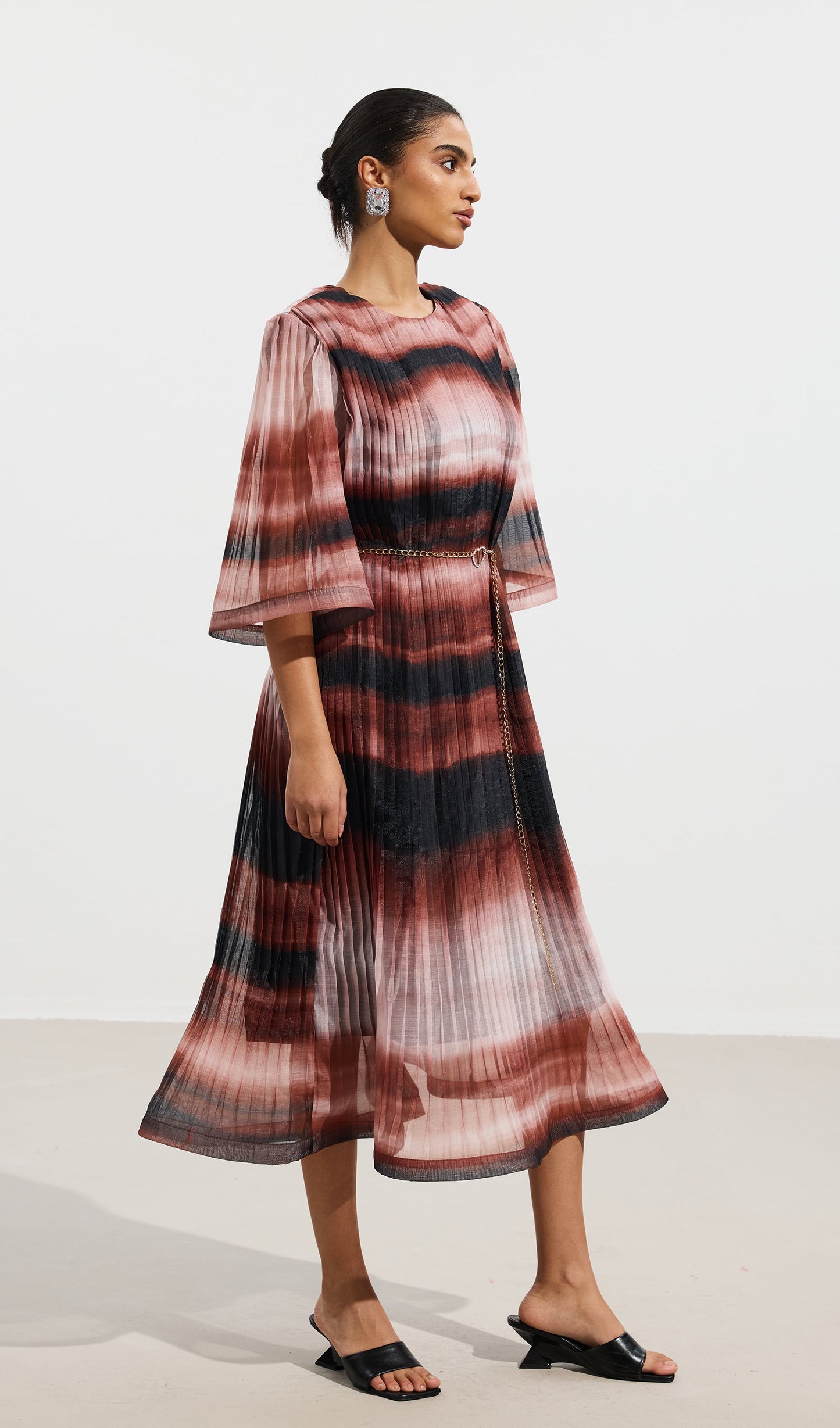 Pleated Tie Dyed Georgette Midi Dress