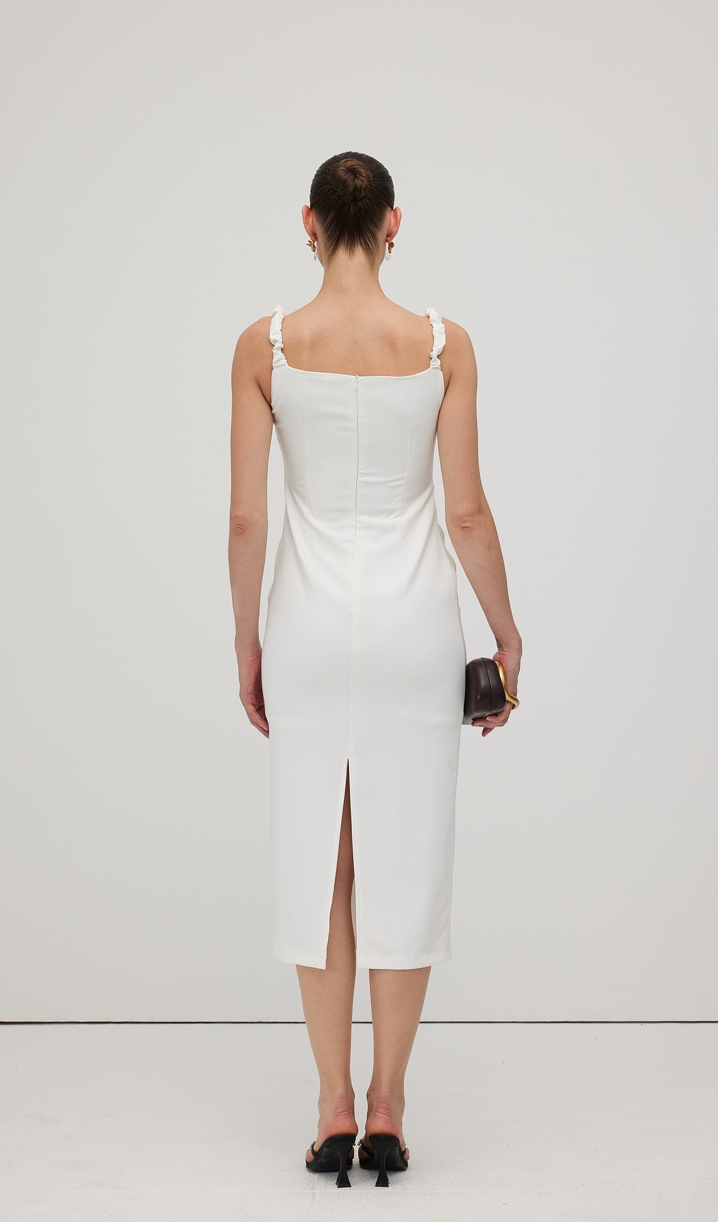 Solid Flower Sleeveless Midi Dress
