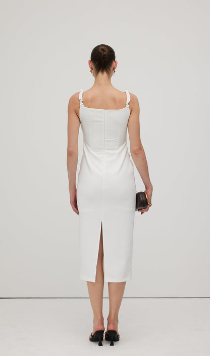 Solid Flower Sleeveless Midi Dress