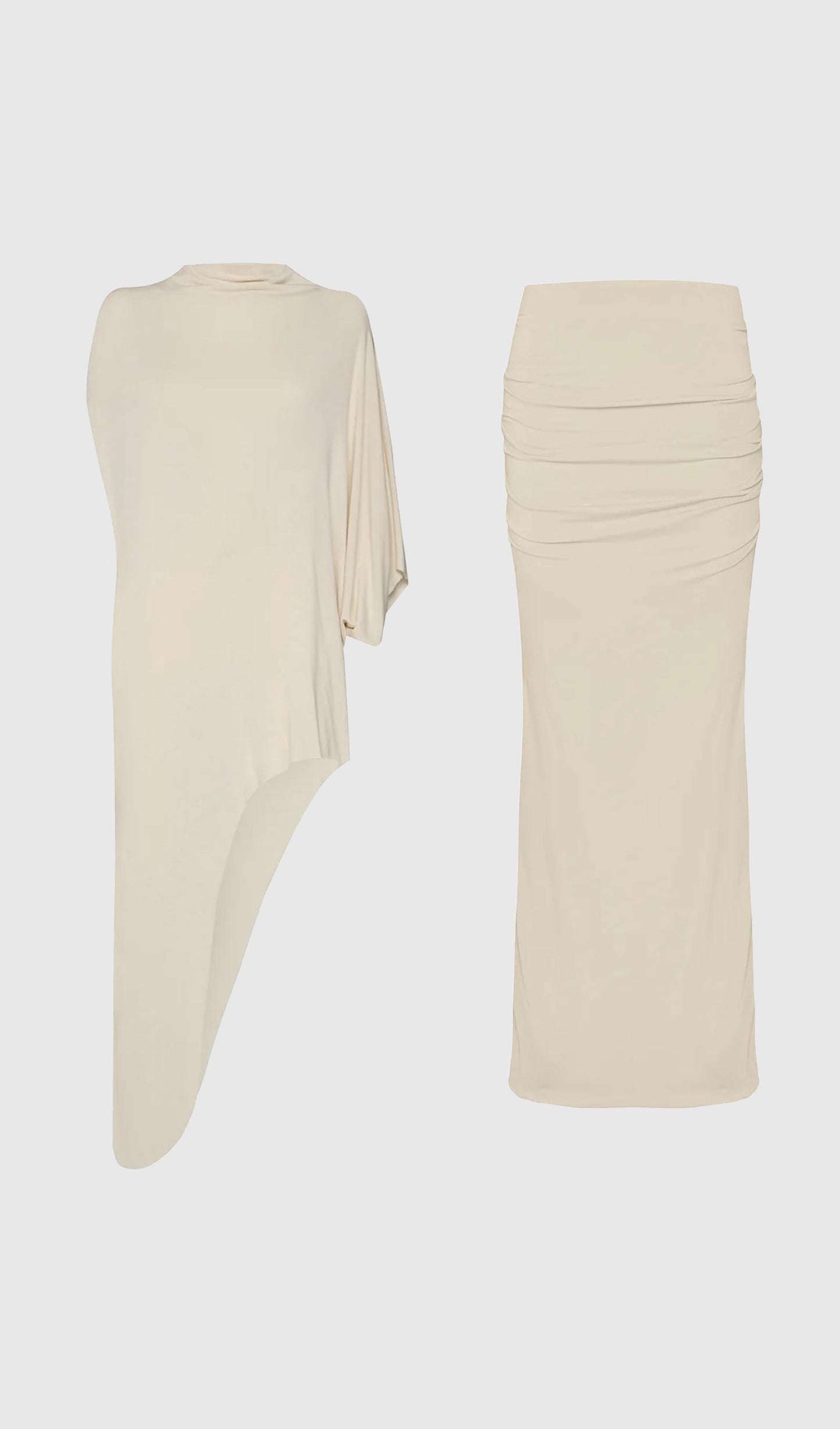 Asymmetrical Blouse & Maxi Skirt With Draped Set