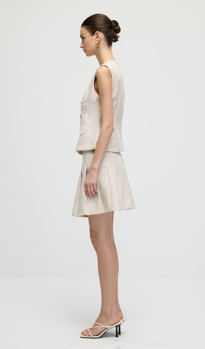 Round Neck Button Vest & Skirt Set