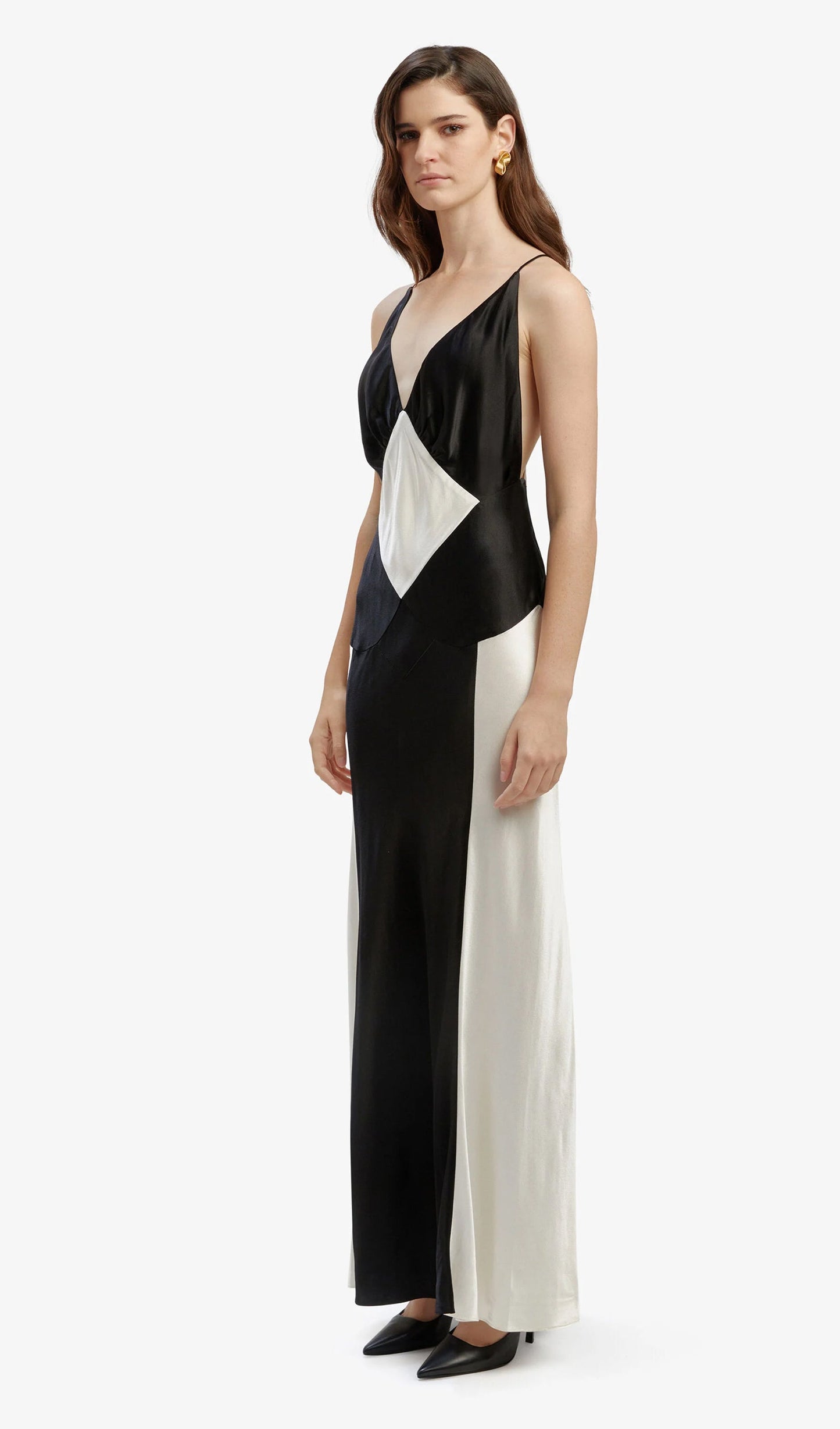 Sleeveless Contrast Maxi Dress In Black Ivory