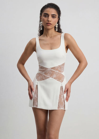 Luna Lace Mini Dress In White