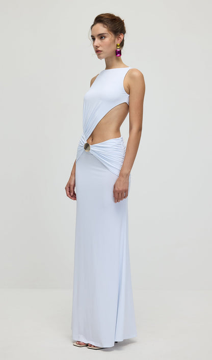 Draping And Shell Decorations Maxi Dress In White