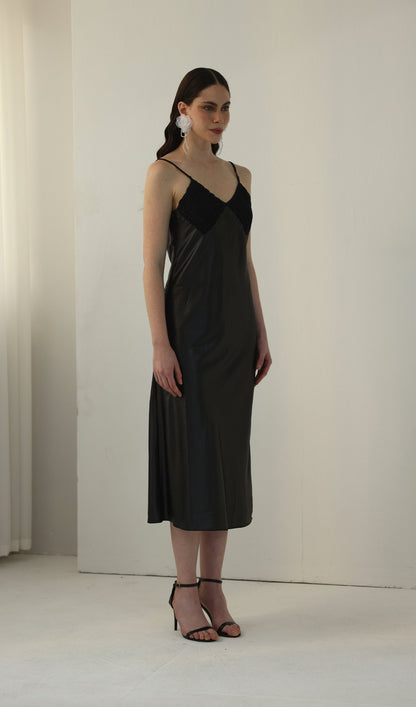 Knitted Patchwork Slip Midi Dress
