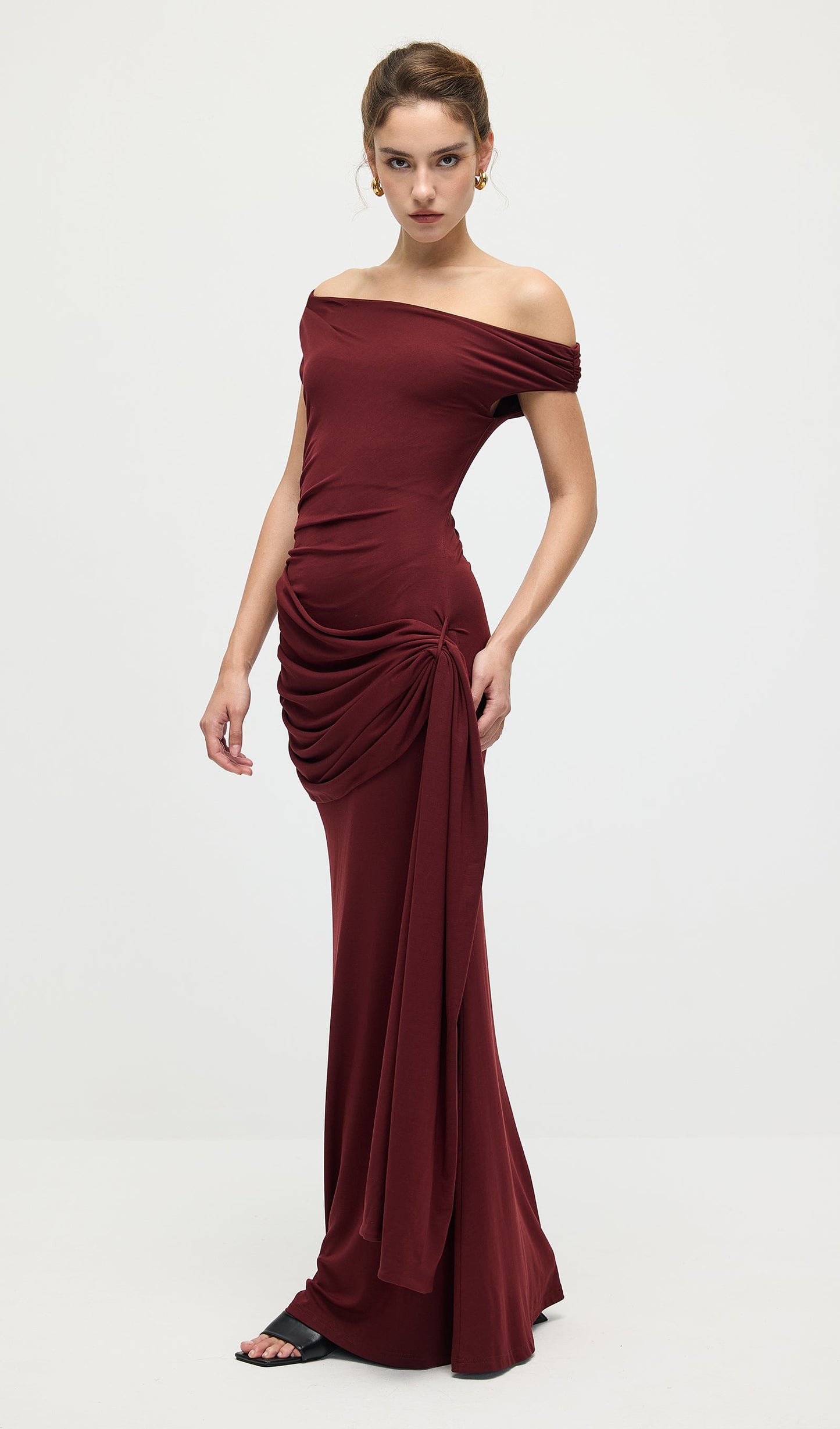 Solid Slinky Fishtail Maxi Dress In Mahogany
